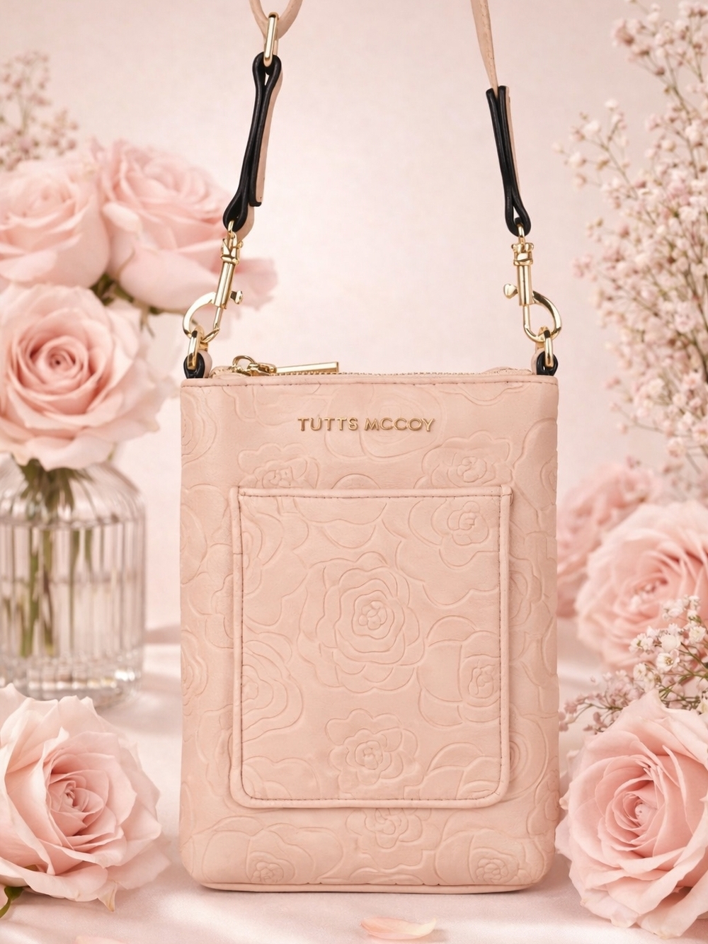 Blush Pink Embossed Crossbody Bag